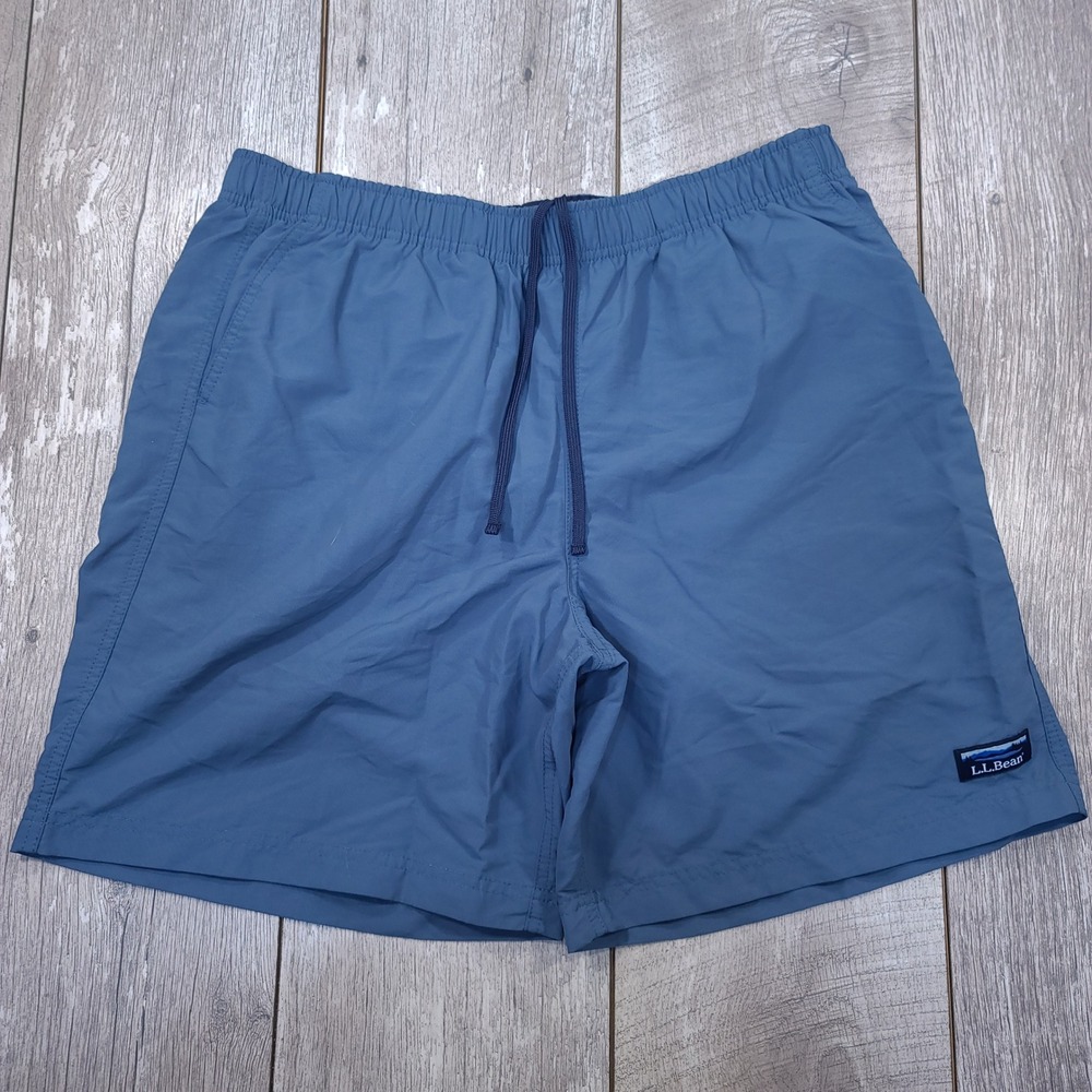 L.L.Bean Supplex Nylon Shorts Mens L Blue Elastic Waist Mesh Liner 503783